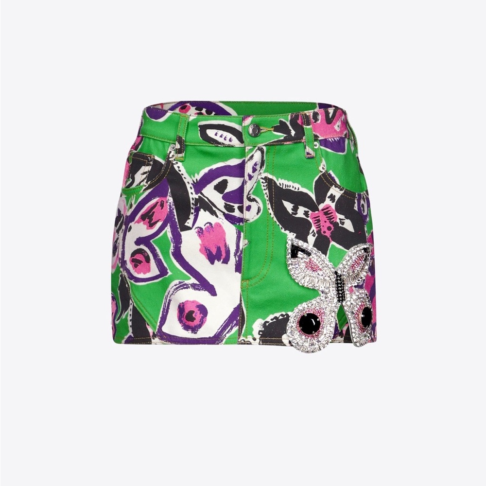 Area Crystal Butterfly Denim Skirt